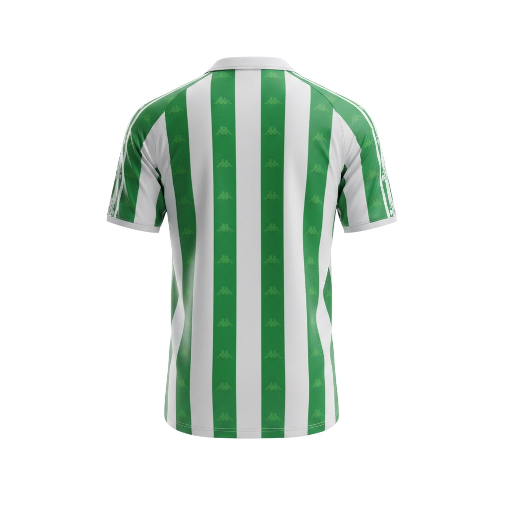 Archive Football Real Betis 1995/97 retro home jersey back view with green and white stripes and Kappa logo pattern