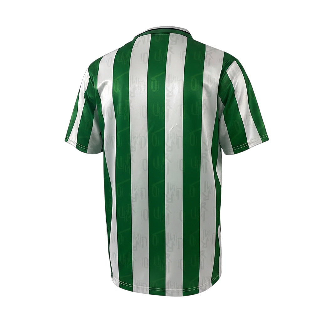 Archive Football Real Betis 1994/95 retro home jersey in green and white vertical stripes, back view