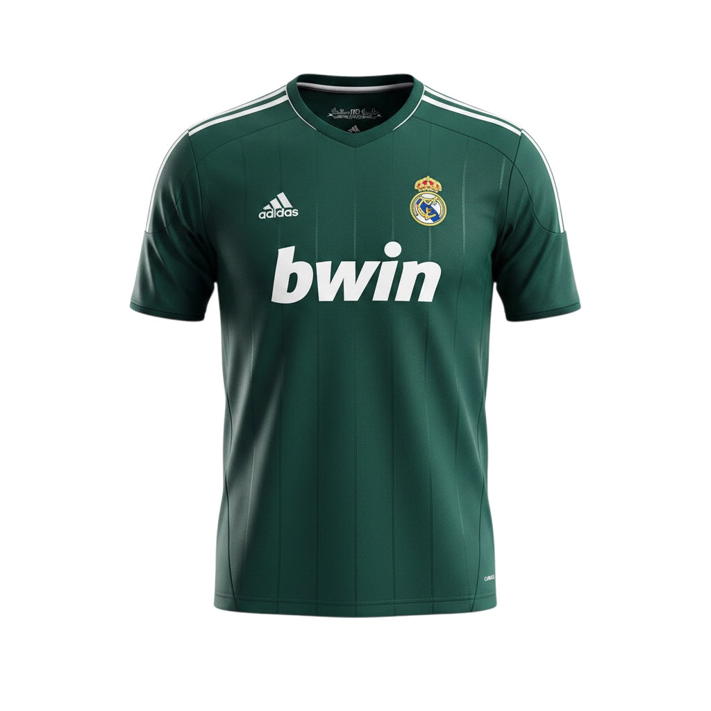 Archive Football Real Madrid 2012/13 third retro jersey in dark green with white bwin sponsor and embroidered crest