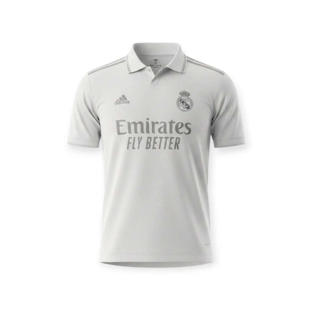 Archive Football Real Madrid 125th Anniversary white polo jersey with team emblem and sponsor logo