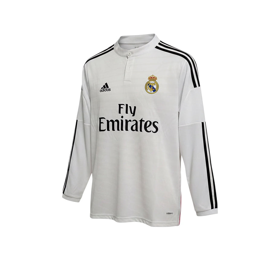 Archive Football Real Madrid 2014/15 long-sleeve white home jersey with embroidered crest and sponsor logo