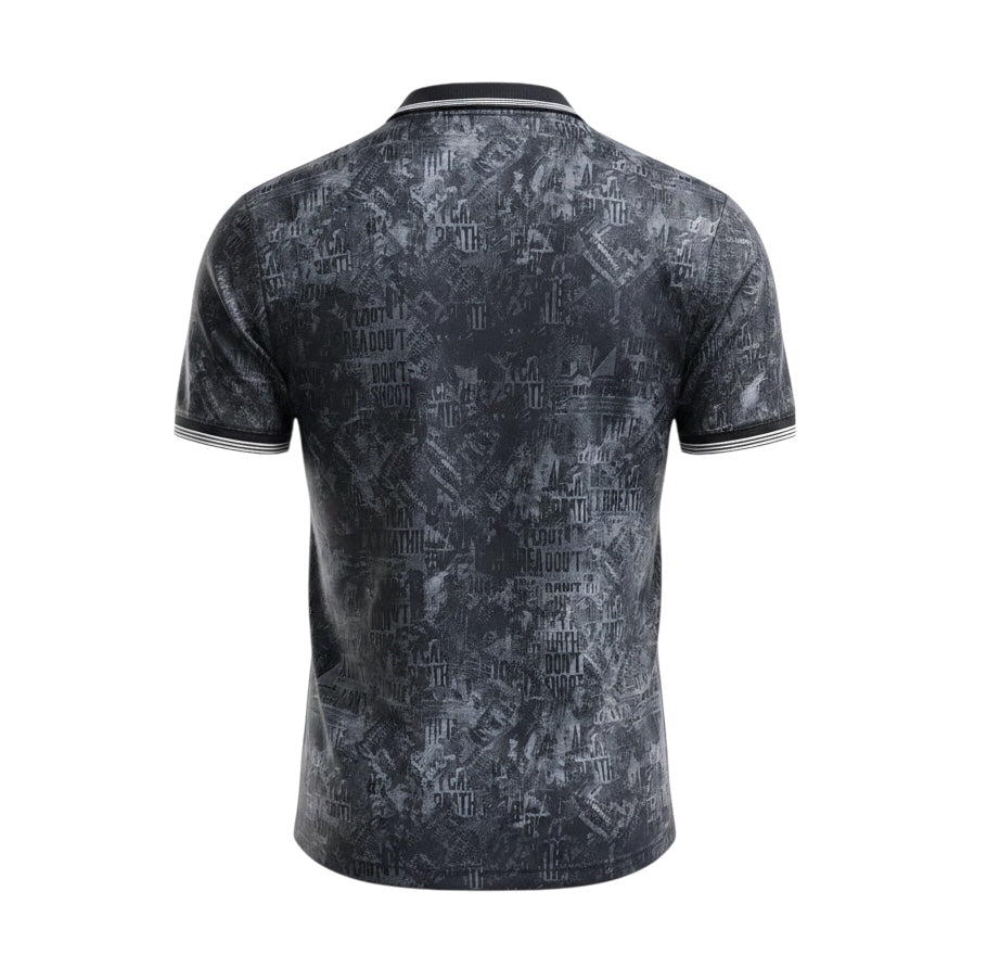 Archive Football Real Madrid 2026/2027 special edition jersey in grey with a dark all-over graphic print, back view.