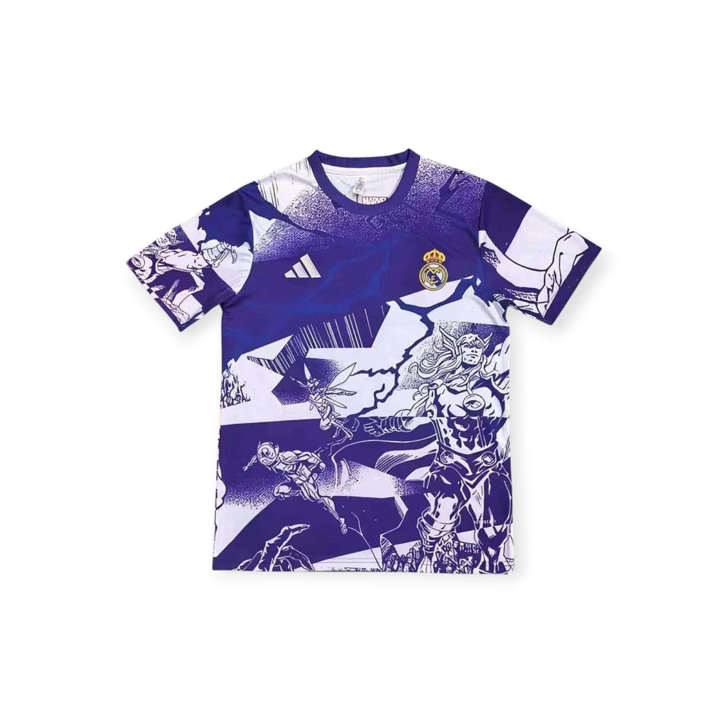 Archive Football Real Madrid 2026/2027 special edition jersey in purple and white with comic book graphic print