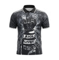 Archive Football Real Madrid special edition black polo jersey featuring a raised fist graphic and text design.