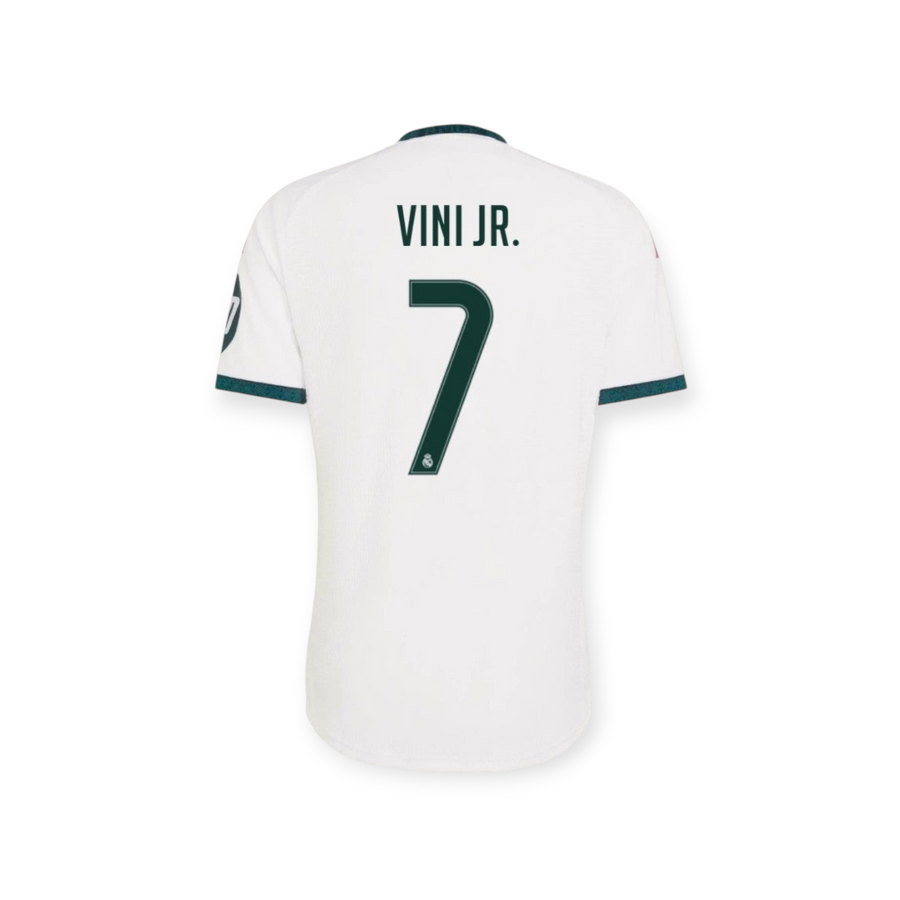 Archive Football Real Madrid 2026/27 home jersey back view with Vinícius Jr. name and number 7 in dark green