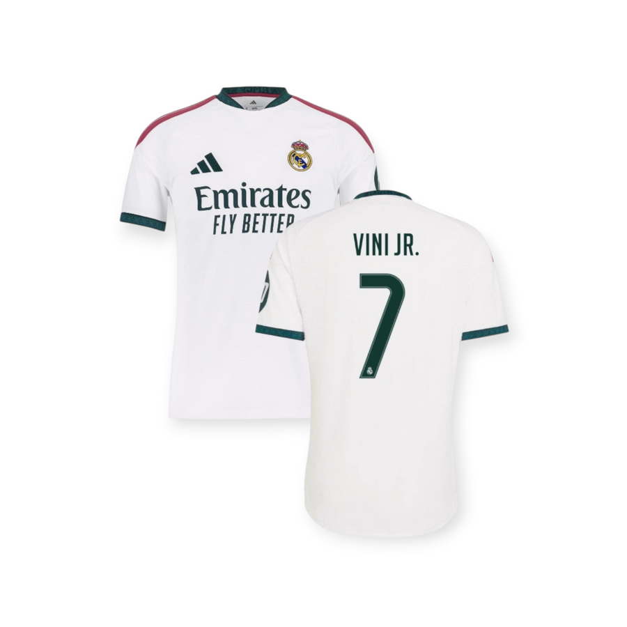 Archive Football Real Madrid 2026/27 home jersey with Vinícius Jr. name and number 7 in white and dark green