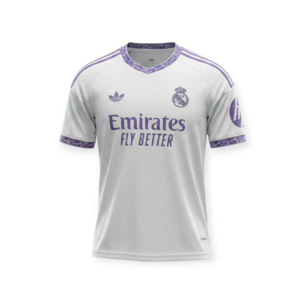 Archive Football Real Madrid 2026/2027 special edition white jersey with purple accents and team emblem