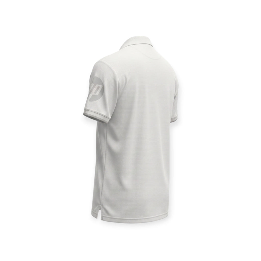 Archive Football Real Madrid 125th Anniversary white polo jersey, back view showing breathable polyester fabric