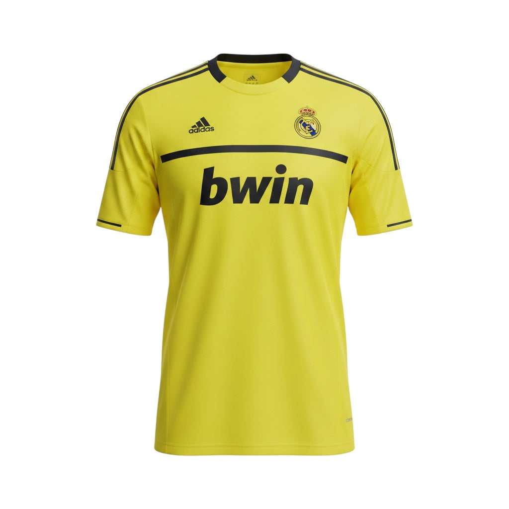 Archive Football Real Madrid 2011/12 yellow goalkeeper jersey with black details, embroidered crest and sponsor logo