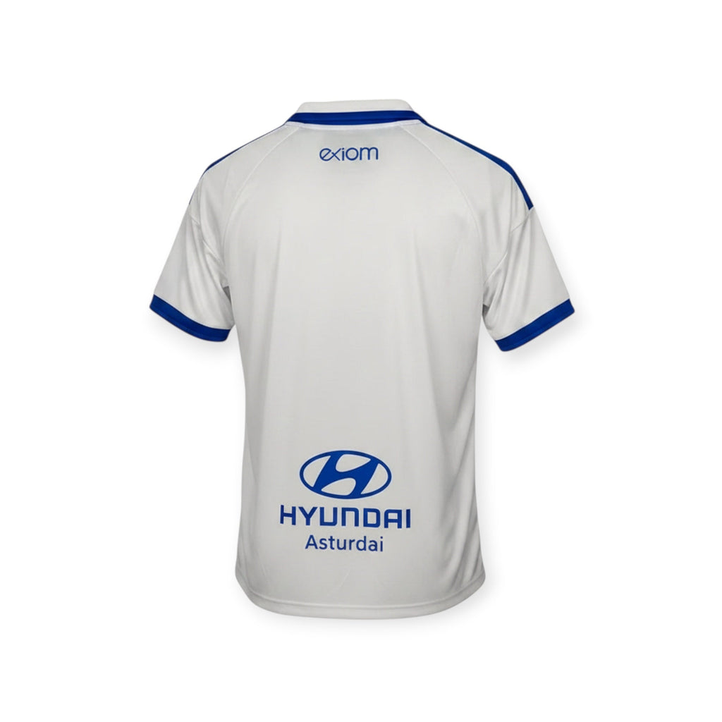 Archive Football Real Oviedo 2026/2027 away jersey, white with blue trim, back view showing sponsor logos