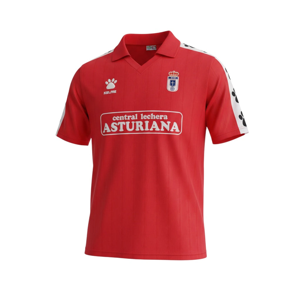 Archive Football Real Oviedo 1991/92 away retro jersey in red with embroidered crest and classic sponsor logos