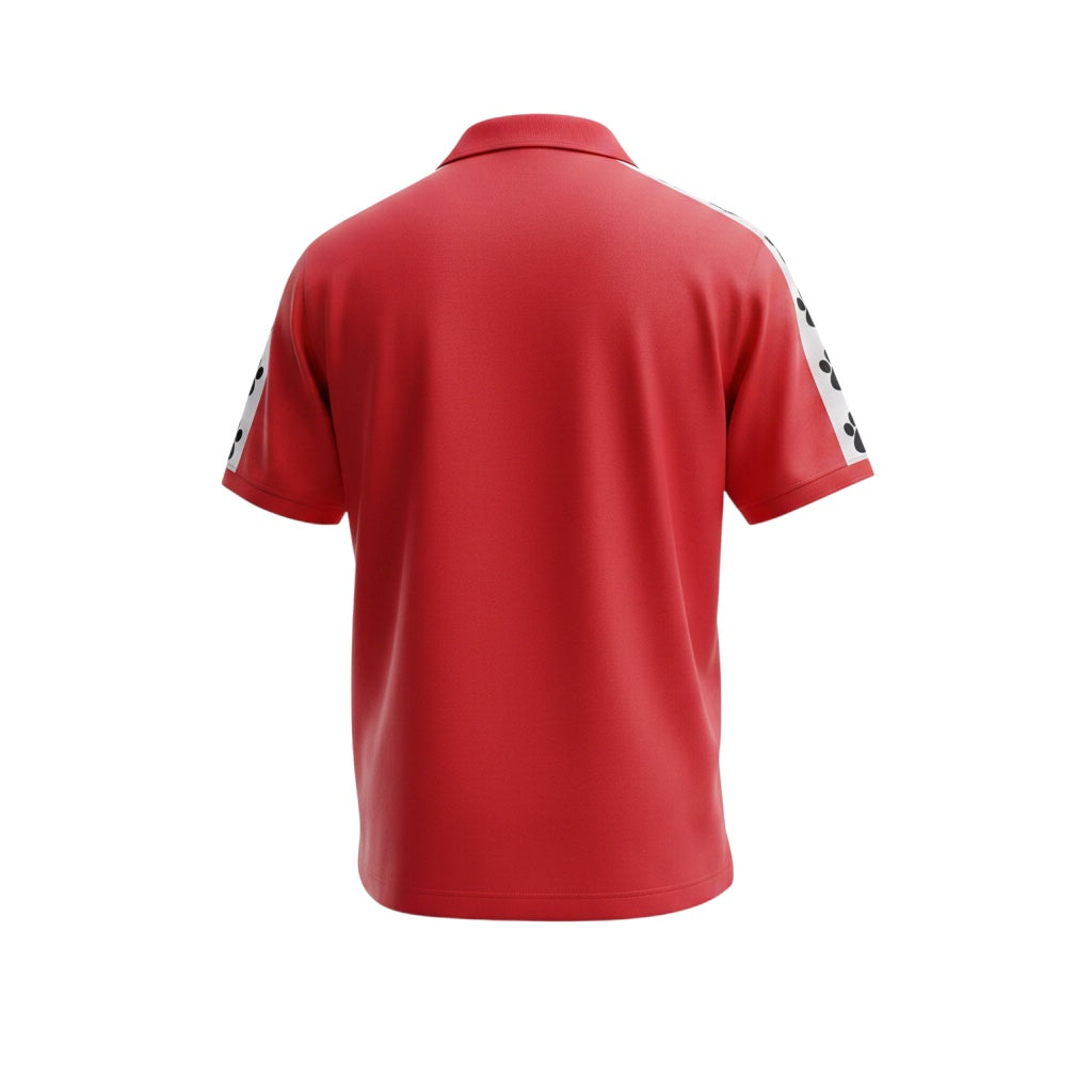 Archive Football Real Oviedo 1991/92 retro away jersey in red with white sleeve stripes and black clover details