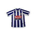 Archive Football Real Sociedad 2002/03 home retro jersey in blue and white stripes with embroidered club crest