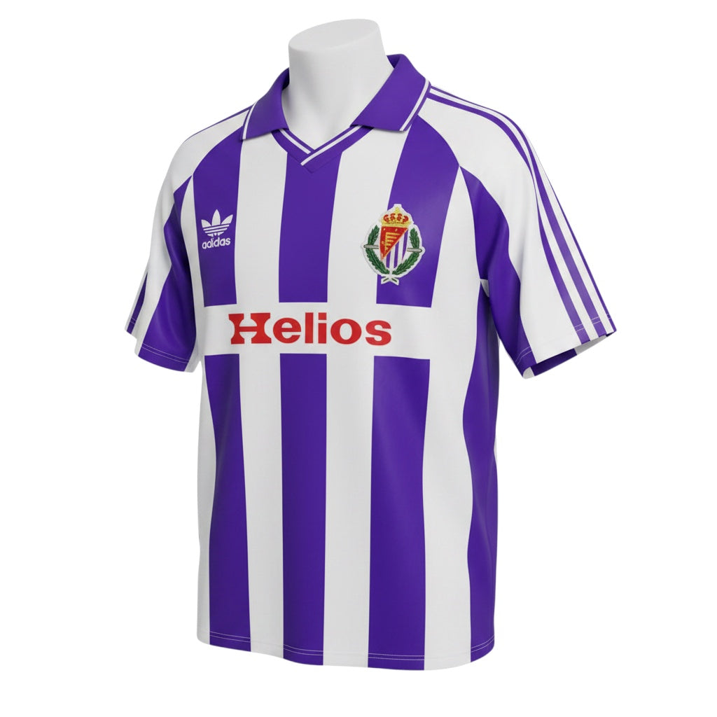 Archive Football Real Valladolid 1984 home retro jersey in purple and white stripes with embroidered club crest