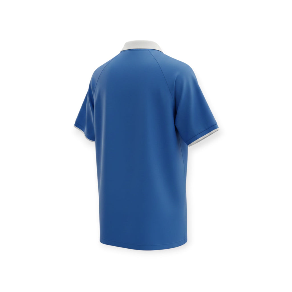 Archive Football Real Zaragoza 2026/2027 retro jersey in blue with white collar and sleeve trim, back view.