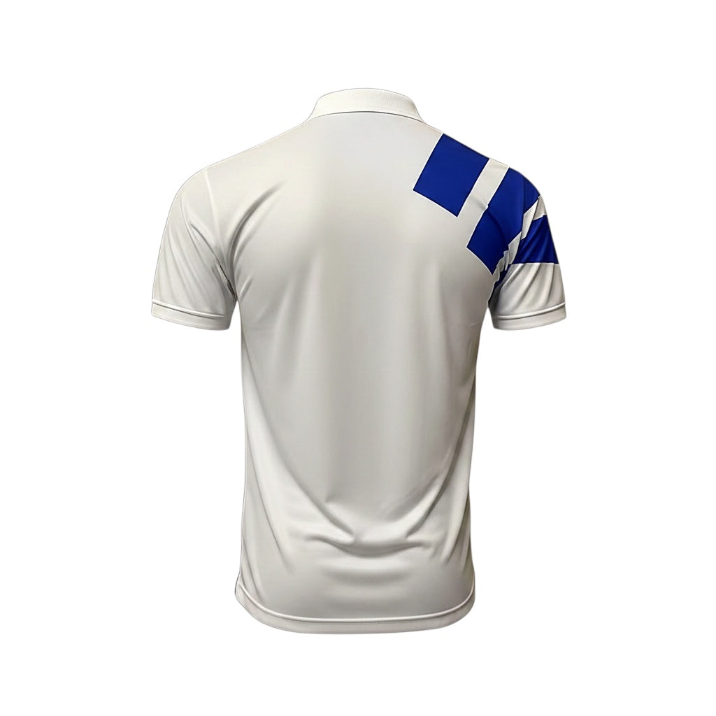 Archive Football Real Zaragoza 1992/93 home retro jersey in white with blue shoulder detail, back view