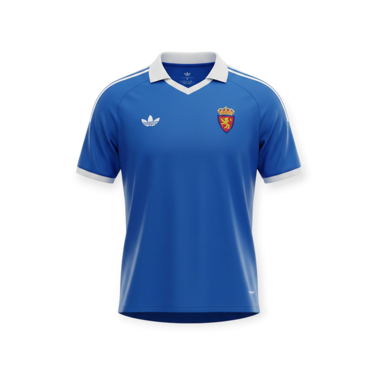 Archive Football Real Zaragoza retro jersey in blue with white collar and trim, featuring team emblem and logo.