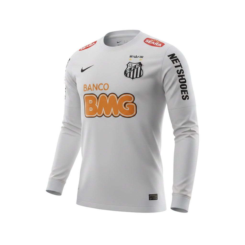 Archive Football Santos 2012 long sleeve retro jersey in white with embroidered crest and sponsor logos.