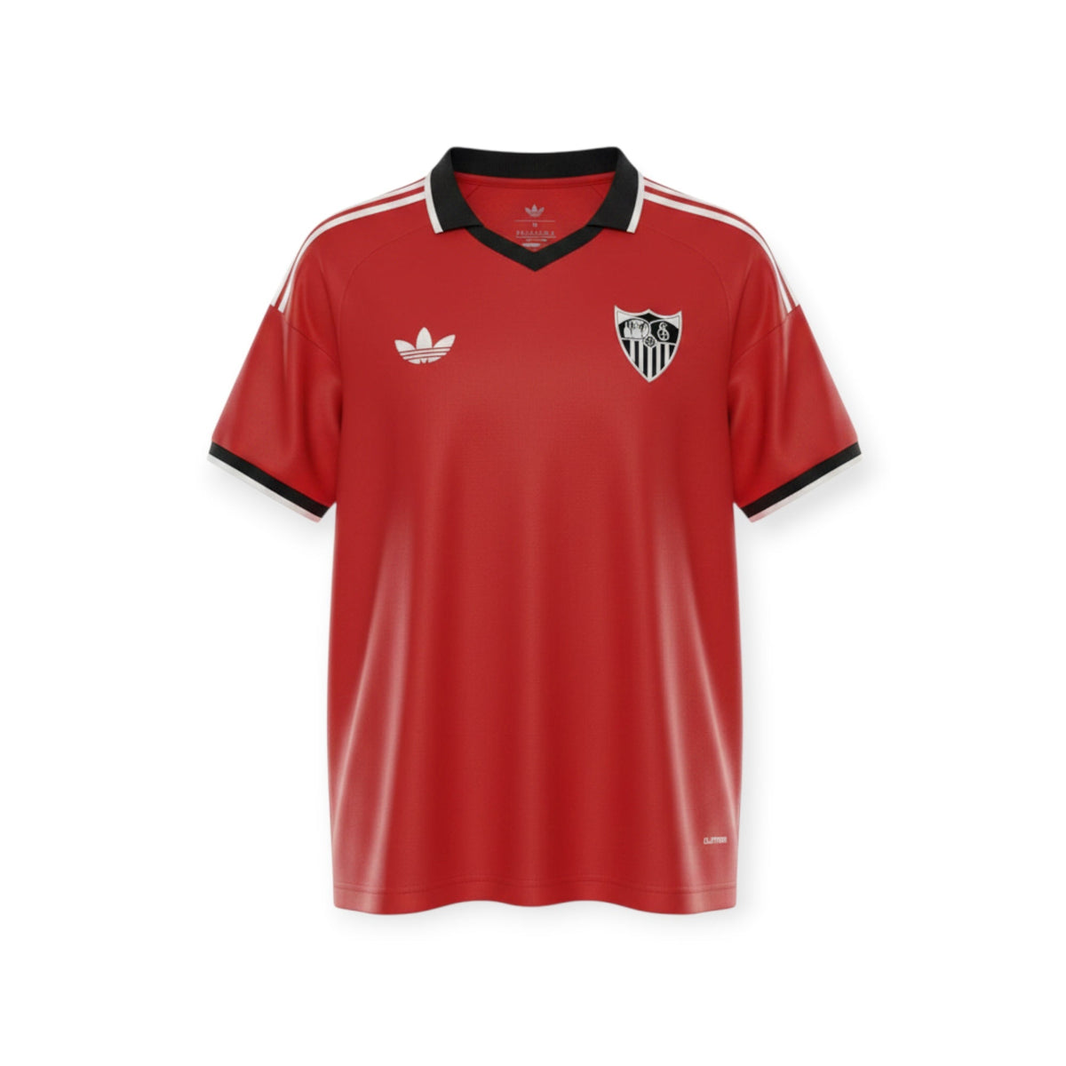 Archive Football Sevilla FC 2026/2027 away jersey in red with black collar, white accents, and team emblem.
