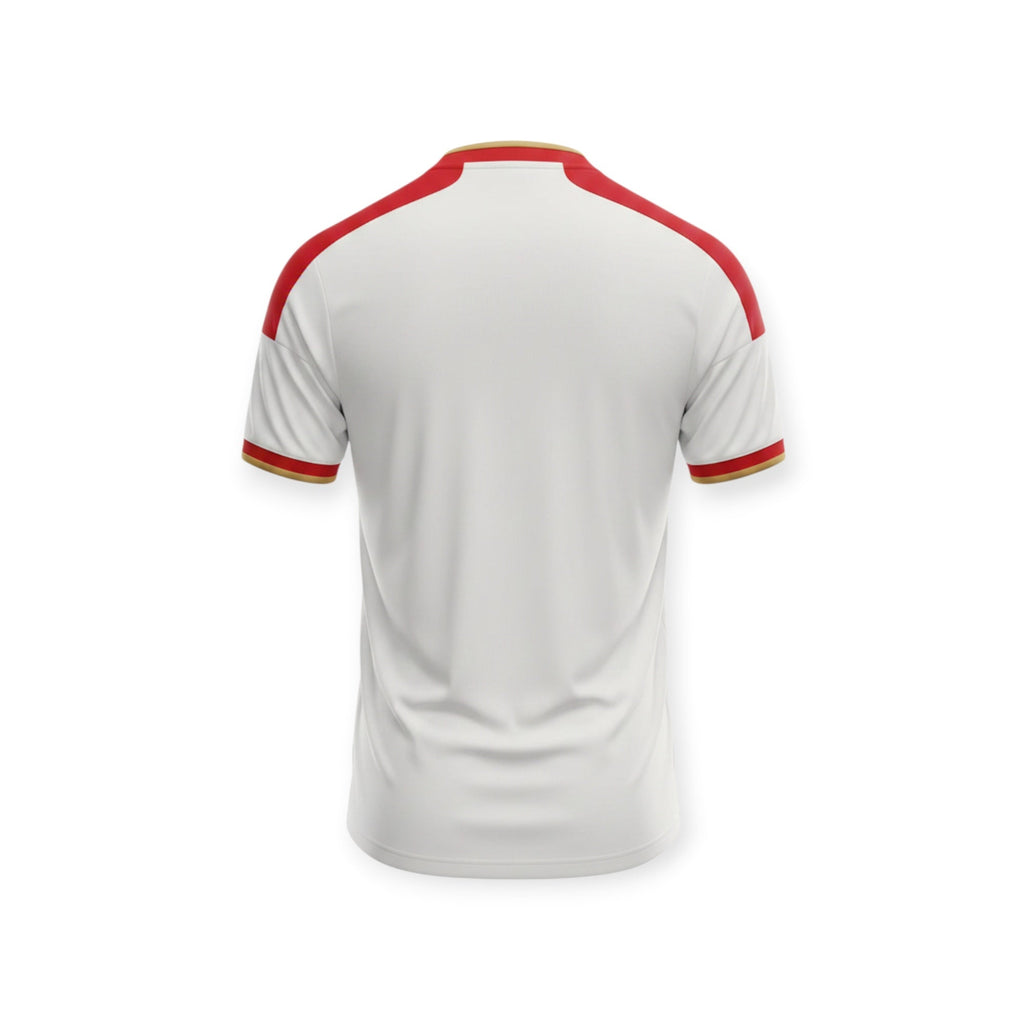 Archive Football Sevilla FC 2026/2027 home jersey, back view in white with red shoulder and gold trim details.