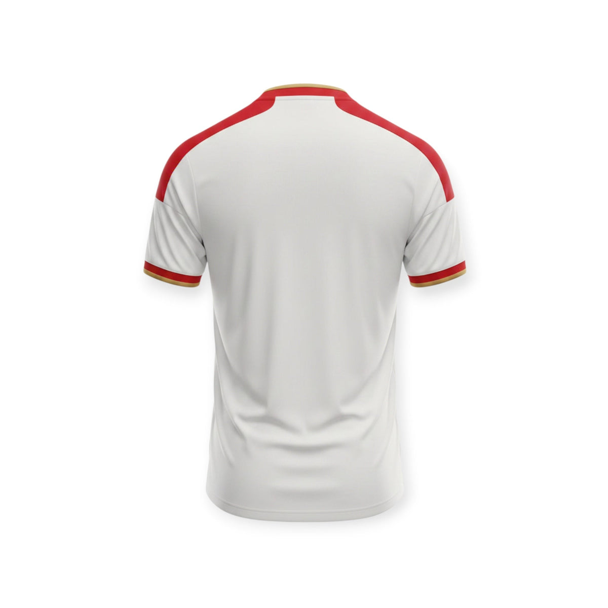Archive Football Sevilla FC 2026/2027 home jersey, back view in white with red shoulder and gold trim details.