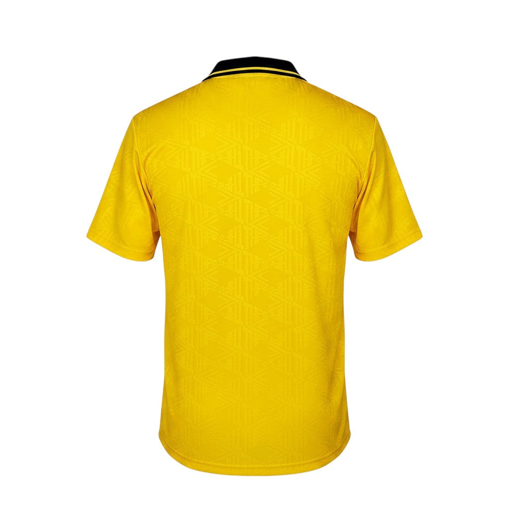 Vista trasera de la camiseta retro de visitante 1991/95 del Tottenham Hotspur de Archive Football en color amarillo