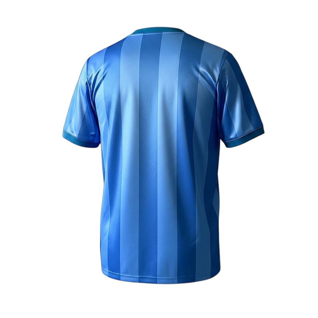 Vista trasera de la camiseta retro de visitante 1982/83 del Tottenham Hotspur de Archive Football en azul a rayas.