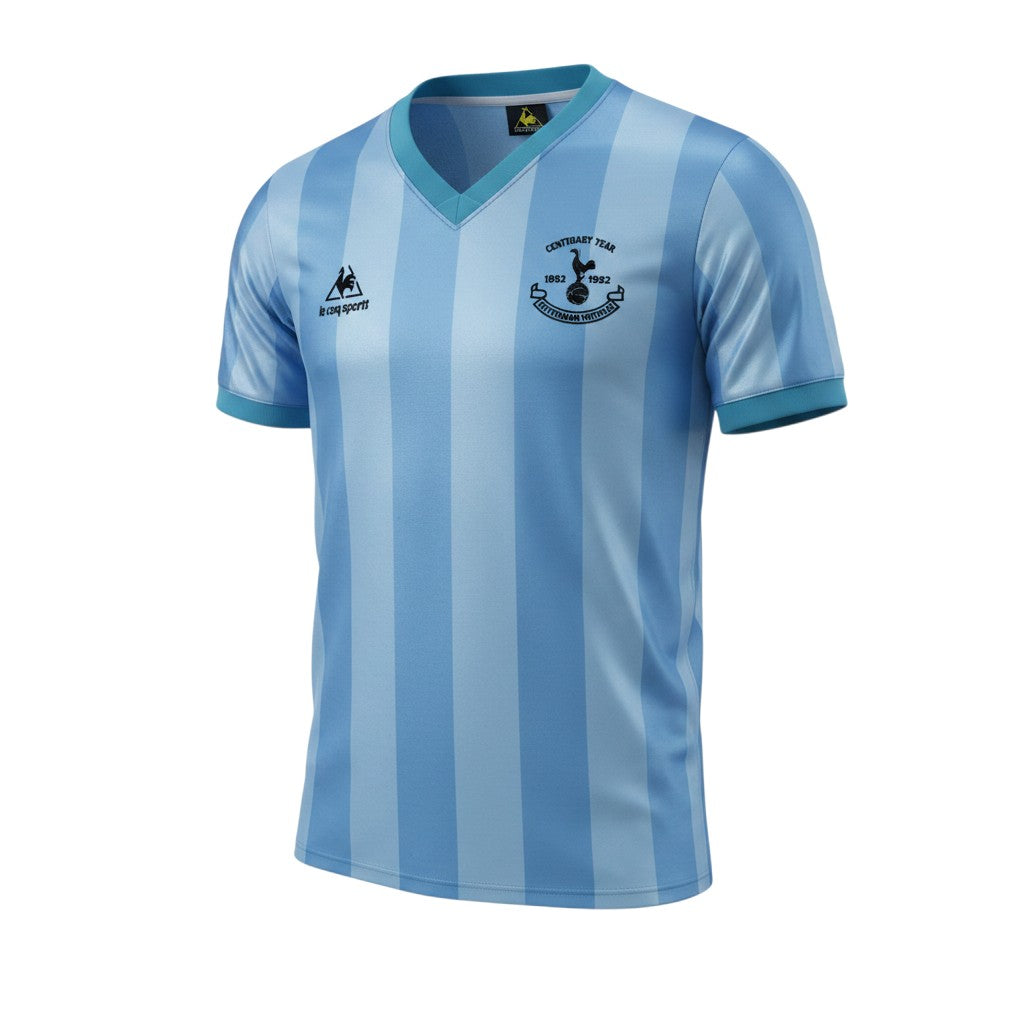 Camiseta retro de visitante del Tottenham Hotspur 1982/83 de Archive Football en azul claro con rayas verticales
