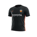 Archive Football Valencia 2006/07 away jersey in black with orange side stripes, embroidered crest, and Toyota logo.