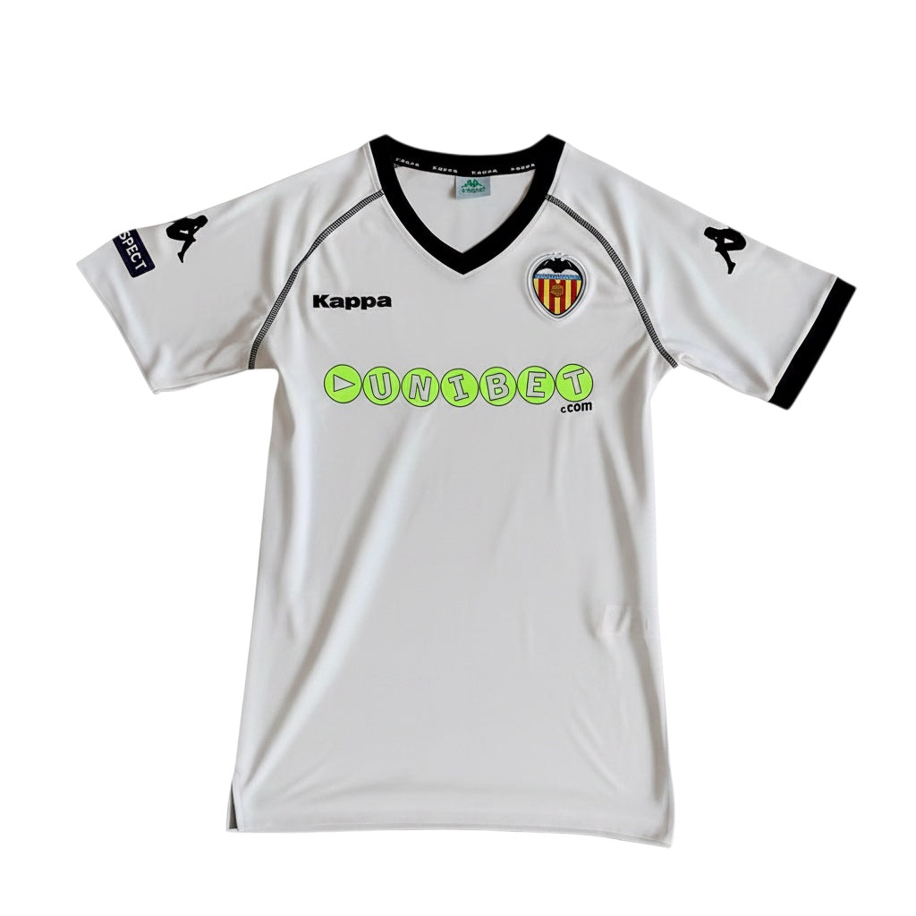 Archive Football Valencia 2010/11 home retro jersey in white with black trim, embroidered crest and sponsor logos.