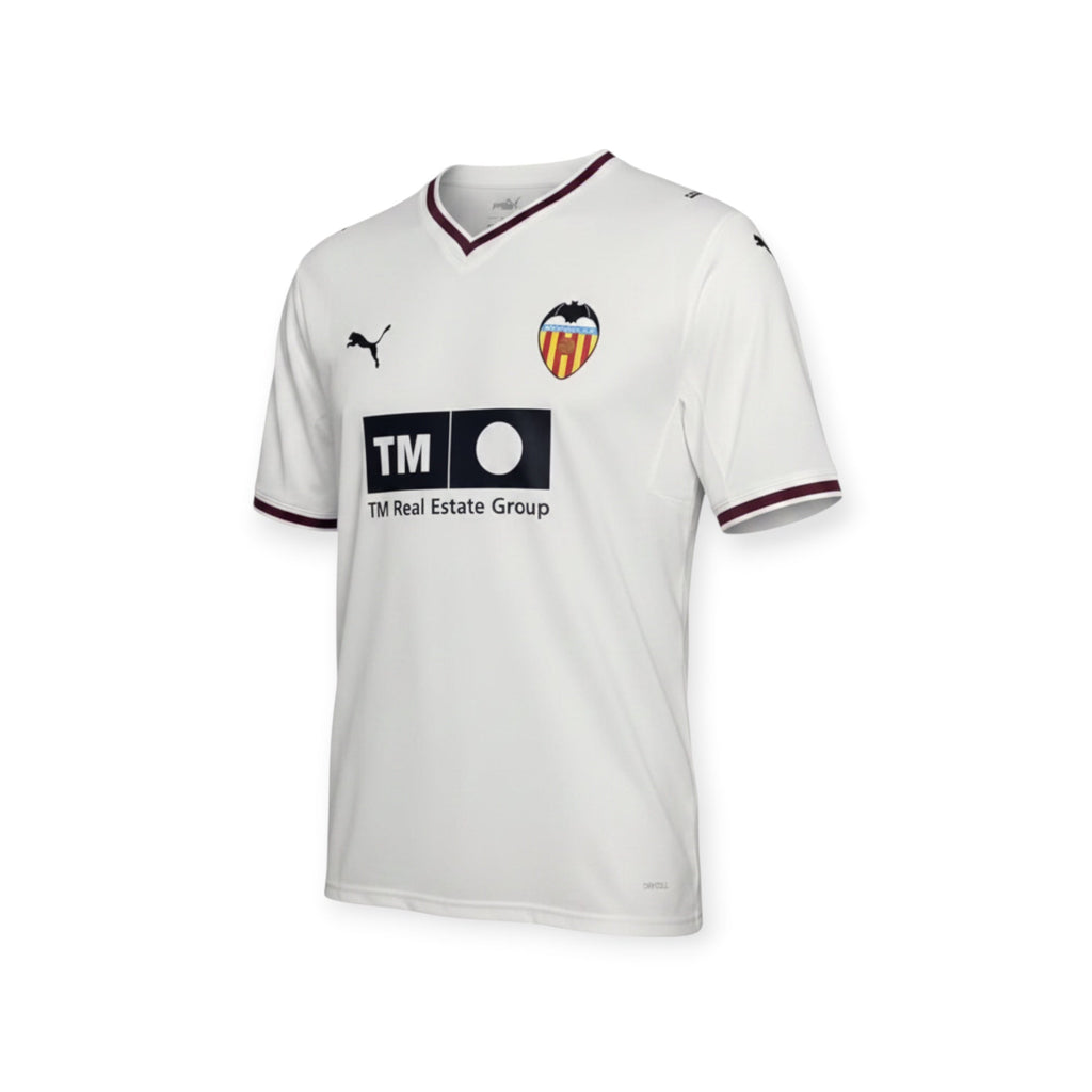 Archive Football Valencia CF 2026/2027 home jersey in white with team emblem, sponsor logo, and v-neck collar.
