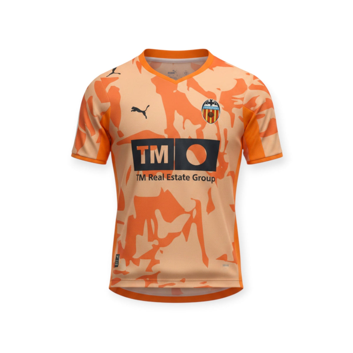 Archive Football Valencia CF 2026/2027 retro jersey in orange with a camouflage pattern and team emblem