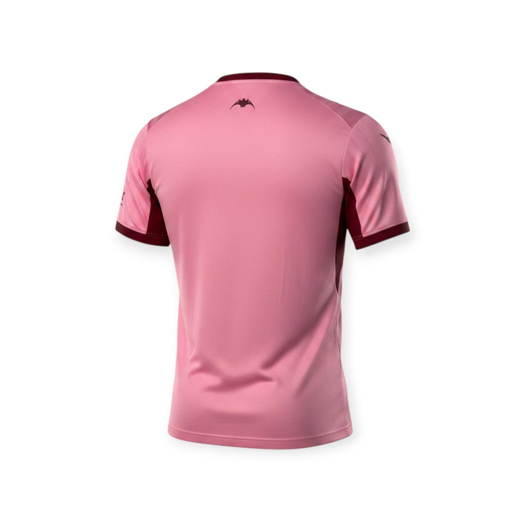 Archive Football Valencia CF 2026/2027 third jersey in pink with dark red trim and bat logo on the back neck