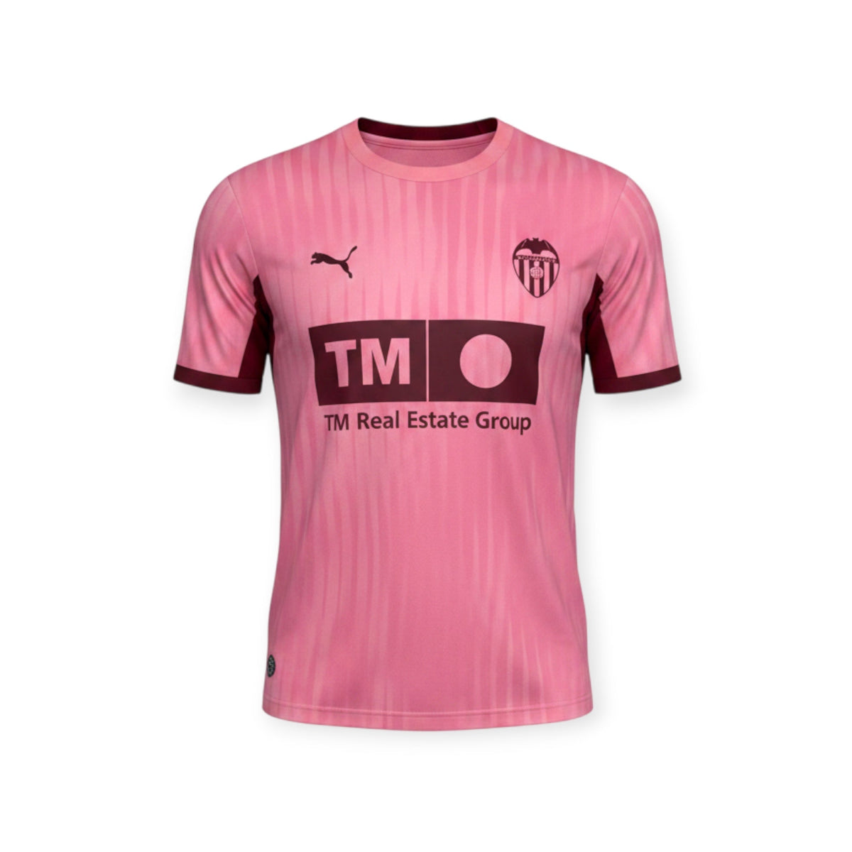 Archive Football Valencia CF 2026-2027 third jersey in pink with dark red accents and high-density team emblem