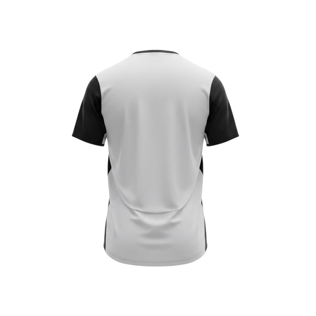 Archive Football Valencia 2003/04 home retro jersey in white and black, back view of breathable polyester shirt.
