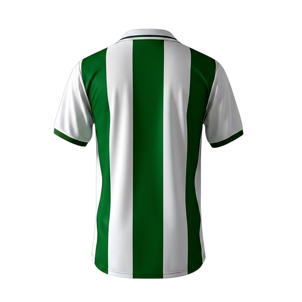 Archive Football Werder Bremen 1996/97 home retro jersey featuring green and white vertical stripes and polo collar