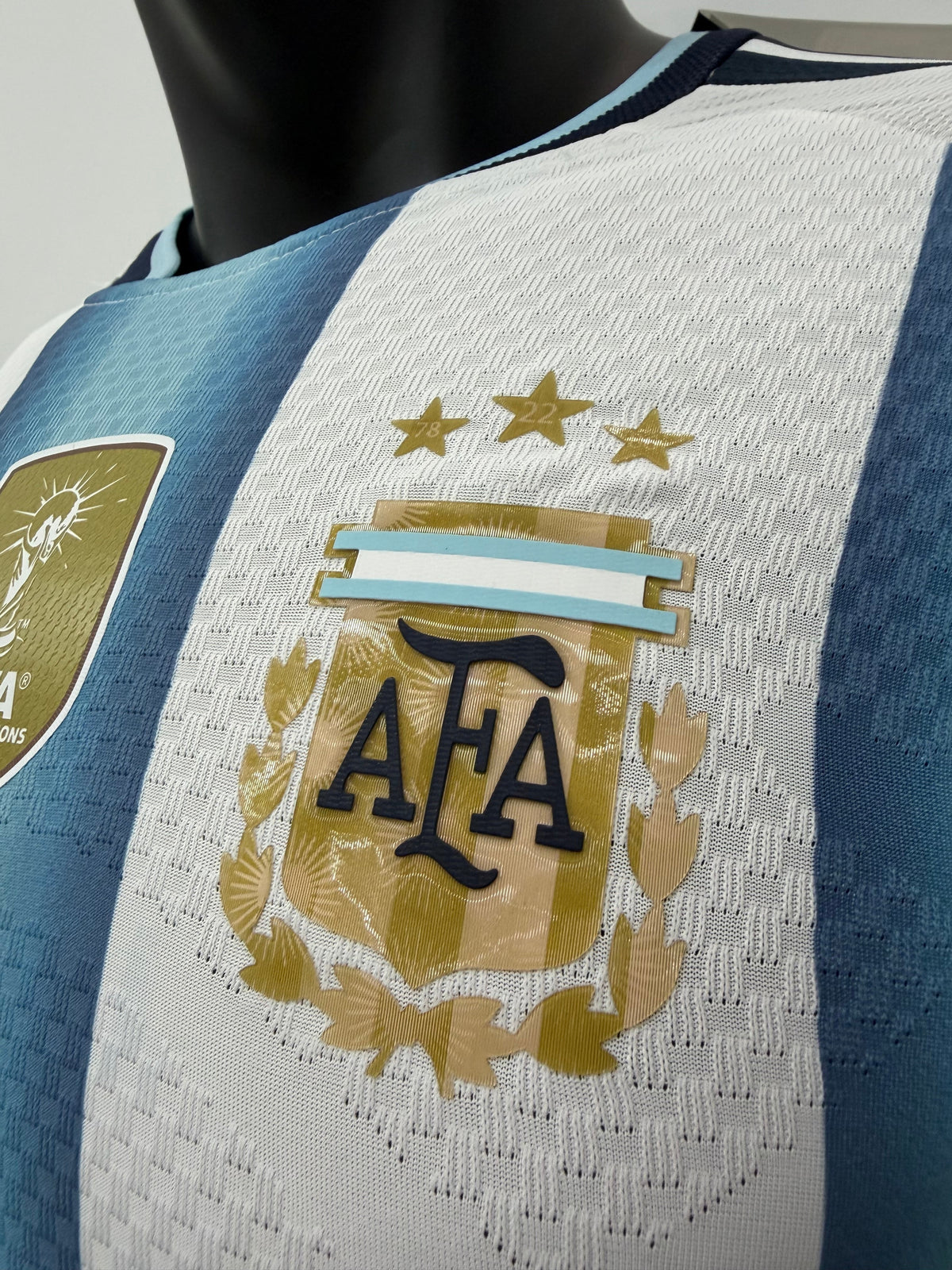 Argentina Home Kit - World Cup 2026 – striped retro football jersey detail view