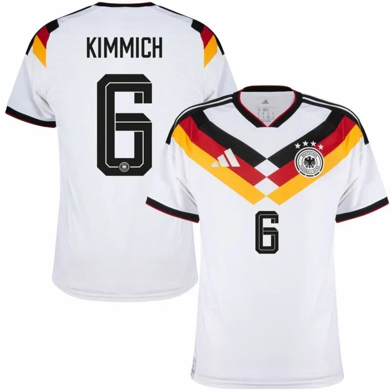 Germany Kimmich #6 Home Kit - 2026 World Cup – striped and white and geometric retro football jersey detail view