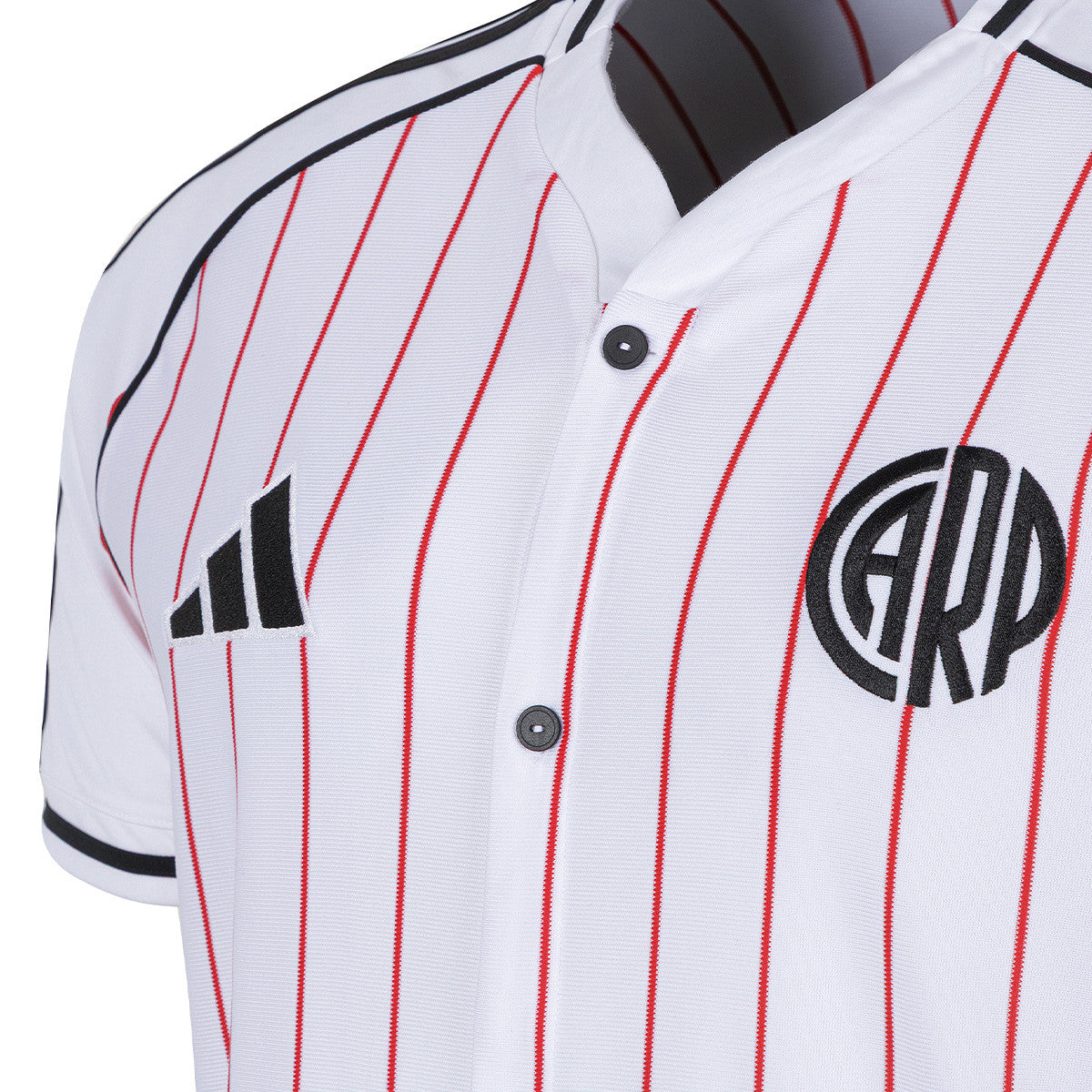 River Plate Adidas Baseball Jersey – striped and red retro football jersey detail view