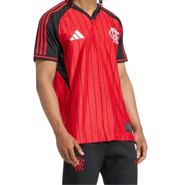 Flamengo Adidas Baseball Jersey – striped retro football jersey detail view