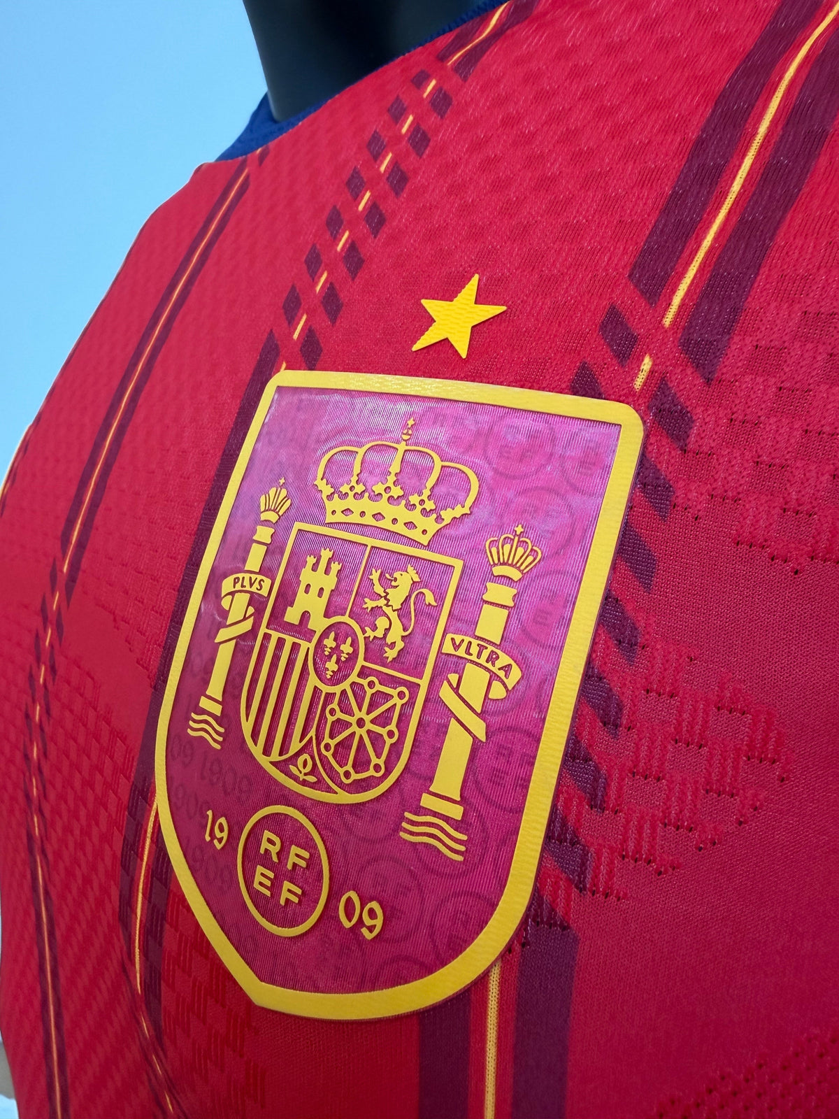 Spain Pedri #20 Home Kit - 2026 World Cup – striped and red and geometric retro football jersey close-up detail