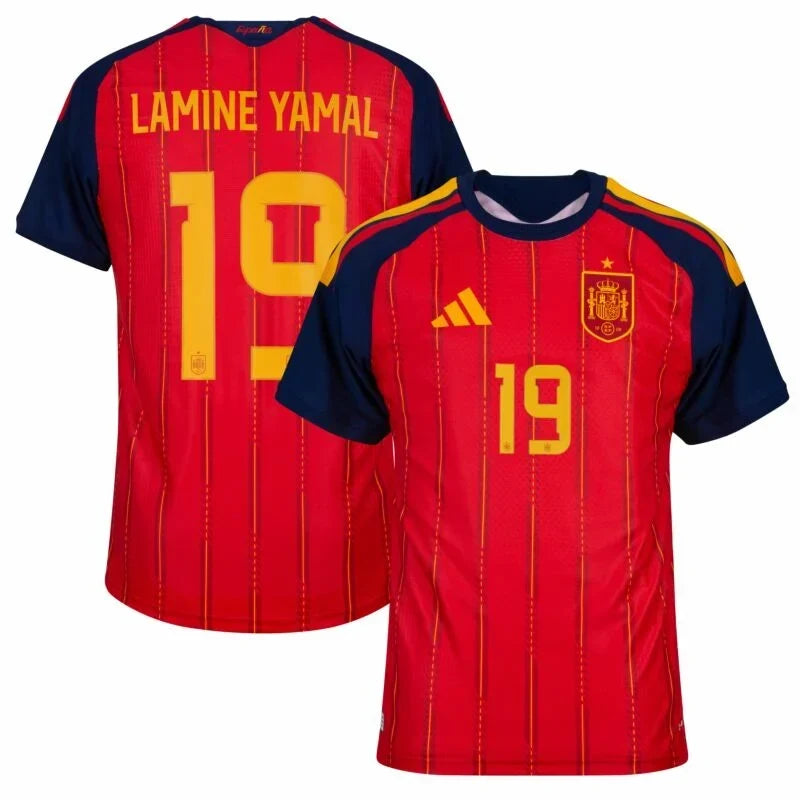 Spain Lamine Yamal #19 Home Kit - 2026 World Cup – striped and red retro football jersey detail view
