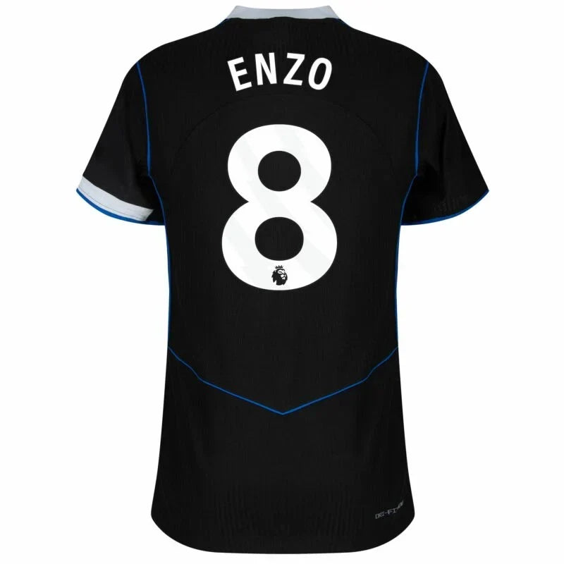 Chelsea Enzo Fernández 3rd Kit 2025/26 (Premier League) – geometric and blue and black retro football jersey front view