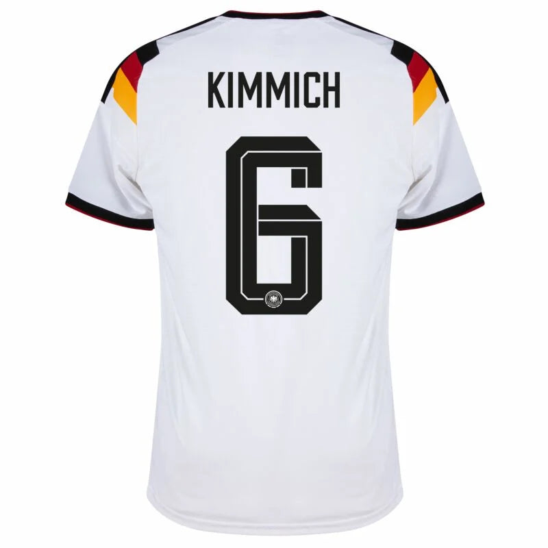 Germany Kimmich #6 Home Kit - 2026 World Cup – striped and white and geometric retro football jersey front view