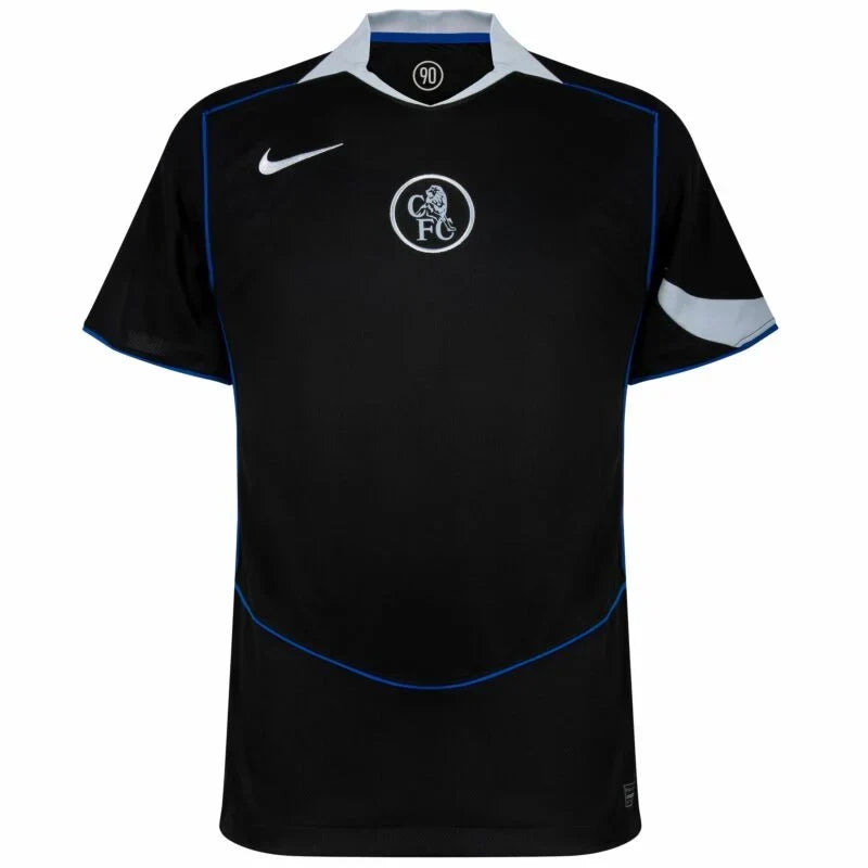 Chelsea Moisés Caicedo 3rd Kit 2025/26 (Premier League) – geometric and blue and black retro football jersey back view
