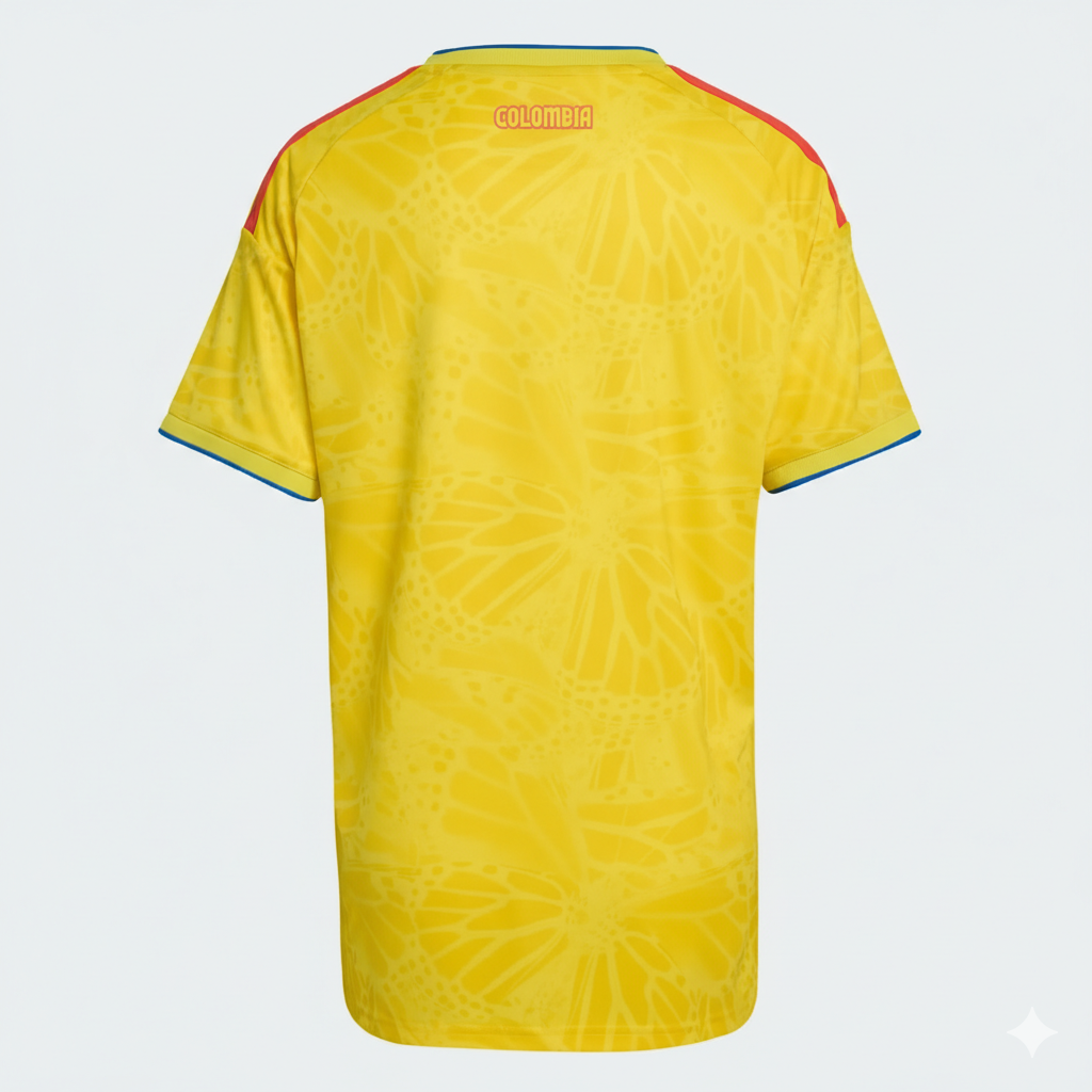 Colombia Home Kit - 2026 World Cup – yellow and geometric retro football jersey back view