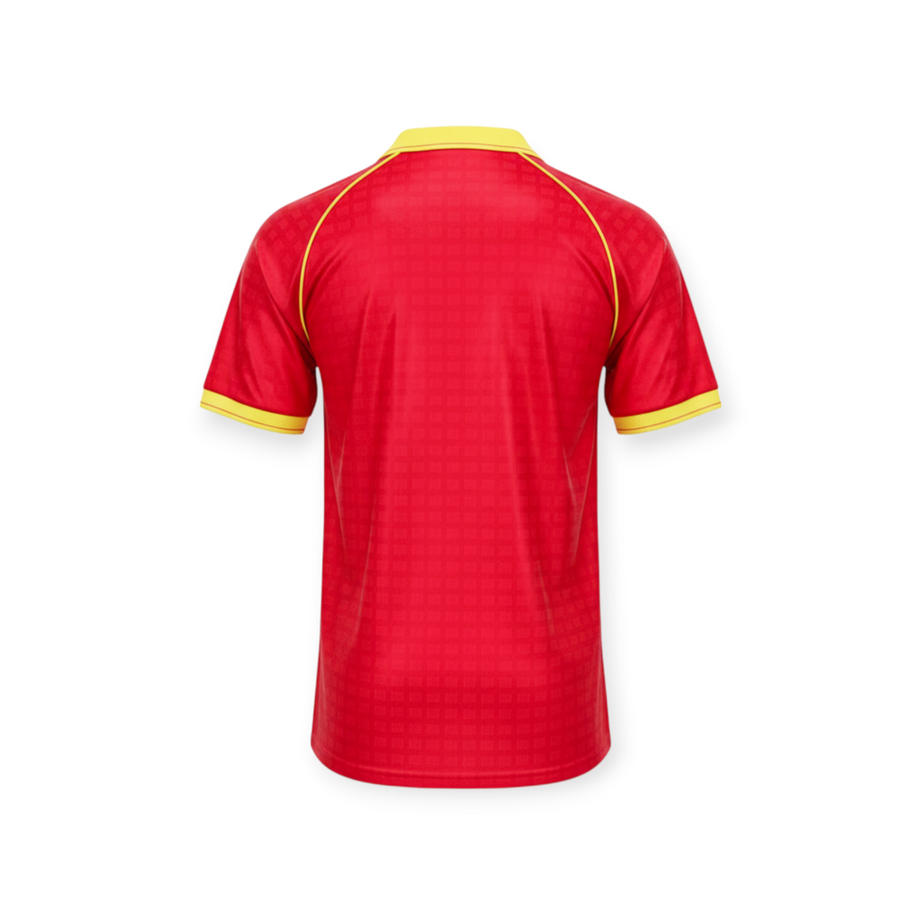 Back view of Archive Football Roma 1988/90 retro home jersey in red with yellow collar and sleeve trim
