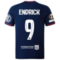 Olympique Lyon Away Kit 25/26 Endrick - (Europa League) – red and striped and blue retro football jersey front view