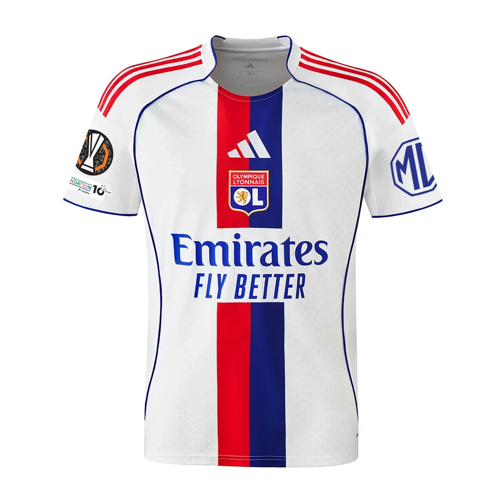 Olympique Lyon Home Kit 25/26 Endrick - (Europa League) – white and striped retro football jersey back view
