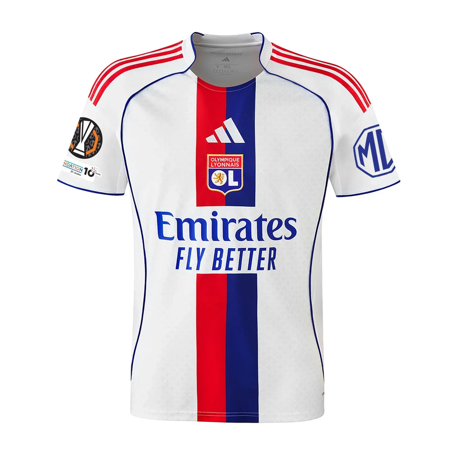 Olympique Lyon Home Kit 25/26 Endrick - (Europa League) – white and striped retro football jersey back view